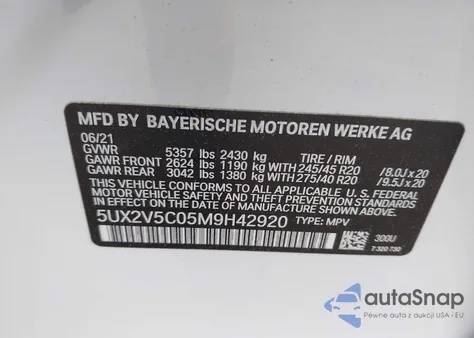 2021 BMW X4 M40I from USA, damaged, VIN 5UX2V5C05M9H42920